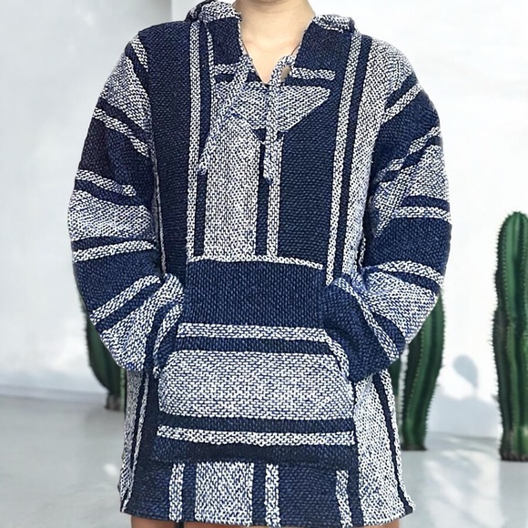 Artesanias Cuamatzi Blue Classic Mexican Baja Hoodie Pullover - Picture 6 of 16